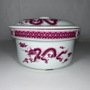 Rare Vintage Dragon and Phoenix Asian Style Porcelain Bowl w/ Lid